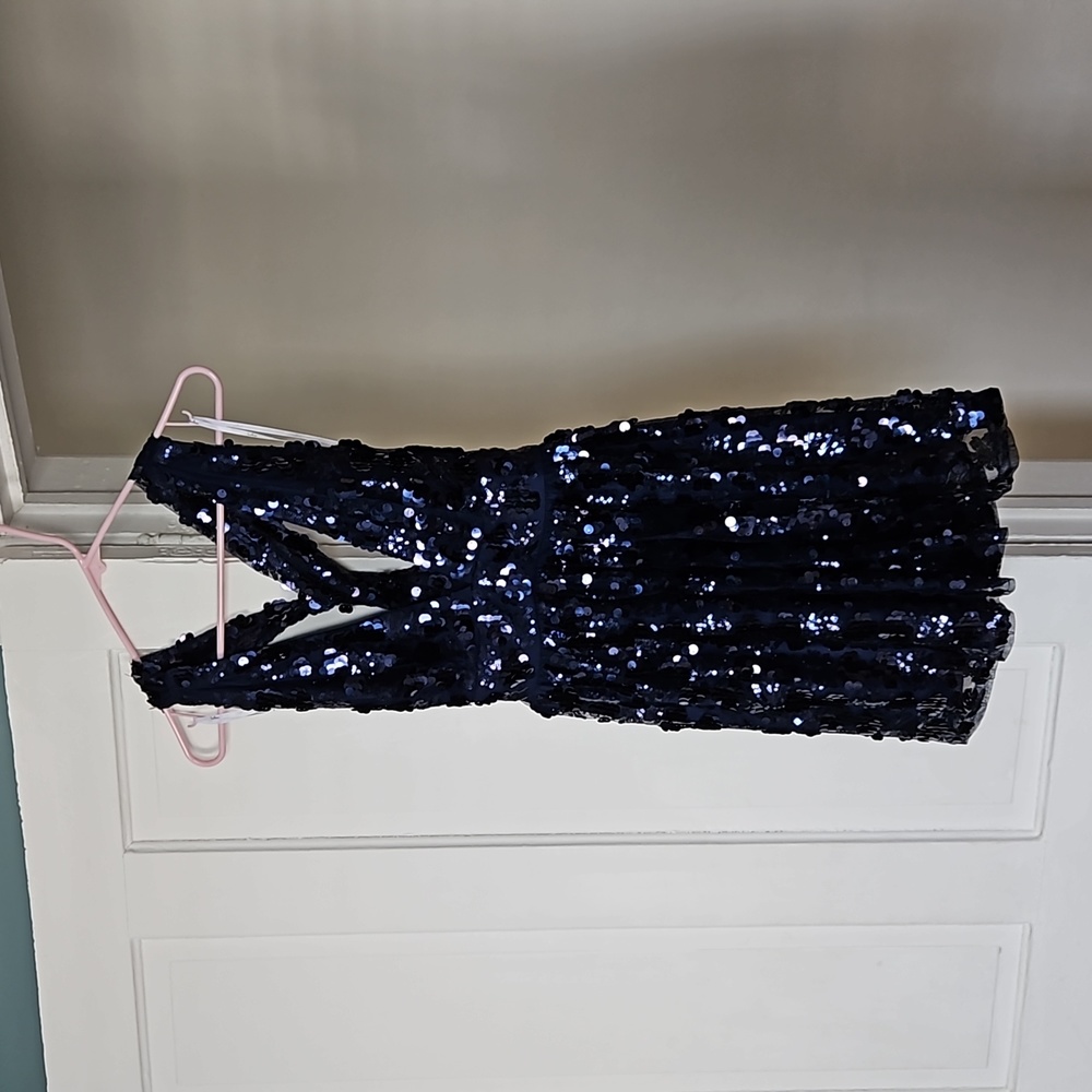 Lulu's Navy Sequin Skater Dress Midnights Era
